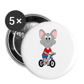 RATTE - FAHRRAD - TIER - SPORT - KIND - BABY - FUN - Buttons groß 56 mm (5er Pack) - Weiß - Vorne