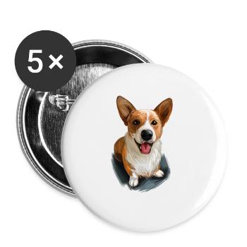 Illustration de l’aquarelle du chien Welsh Corgi - Lot de 5 grands badges (56 mm) - blanc - Devant