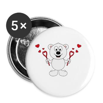 EISBÄR - SEIFENBLASEN - LIEBE - LOVE - TIER - BABY - Buttons groß 56 mm (5er Pack) - Weiß - Vorne