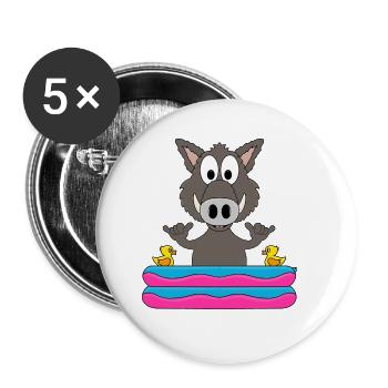 WILDSCHWEIN - PLANSCHBECKEN - TIER - SOMMER - Buttons groß 56 mm (5er Pack) - Weiß - Vorne