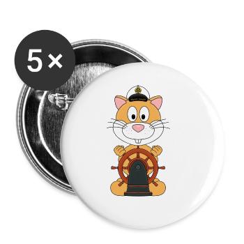 HAMSTER - KAPITÄN - MEER - SEE - SEEFAHRER - BOOT - Buttons groß 56 mm (5er Pack) - Weiß - Vorne