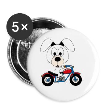 MOTORRAD - BIKER - HUND - KIND - BABY - TIER - Buttons groß 56 mm (5er Pack) - Weiß - Vorne