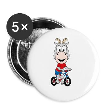 ZIEGE - FAHRRAD - TIER - KIND - BABY - Buttons groß 56 mm (5er Pack) - Weiß - Vorne