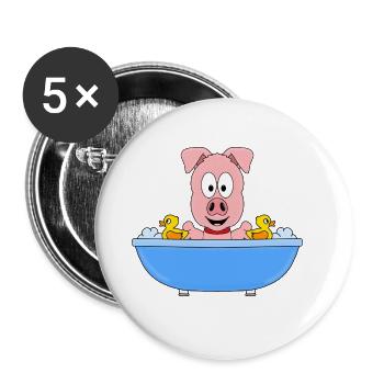 SCHWEIN - BADEWANNE - TIER - KIND - BABY - FUN - Buttons groß 56 mm (5er Pack) - Weiß - Vorne