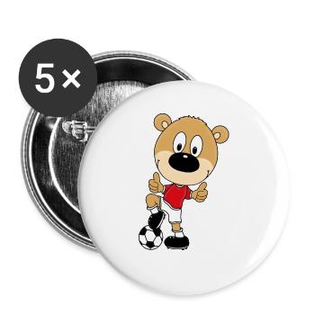TEDDYBÄR - BÄR - TEDDY - FUßBALL - SPORT - KIND - Buttons groß 56 mm (5er Pack) - Weiß - Vorne