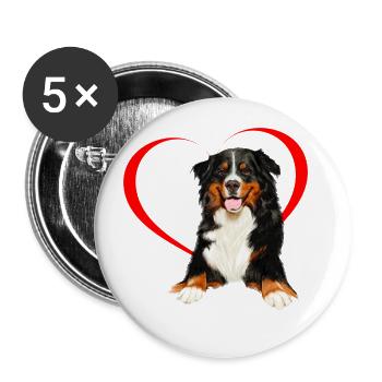 Berner Sennenhund - Buttons groß 56 mm (5er Pack) - Weiß - Vorne