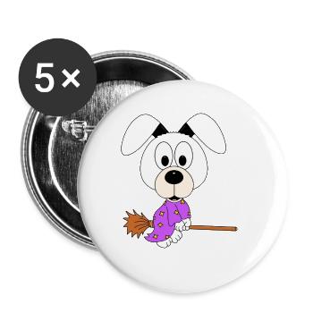 HUND - HEXENBESEN - HEXE - HALLOWEEN - TIER - FUN - Buttons groß 56 mm (5er Pack) - Weiß - Vorne