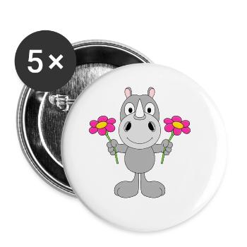 NASHORN - BLUMEN - TIER - GESCHENK - LIEBE - BABY - Buttons groß 56 mm (5er Pack) - Weiß - Vorne