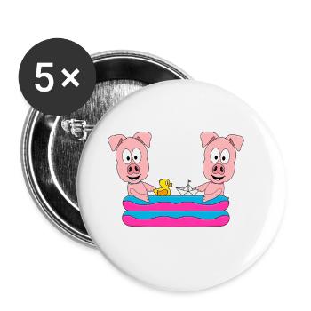 SCHWEINE - POOL - PLANSCHBECKEN - TIERE - FUN - Buttons groß 56 mm (5er Pack) - Weiß - Vorne