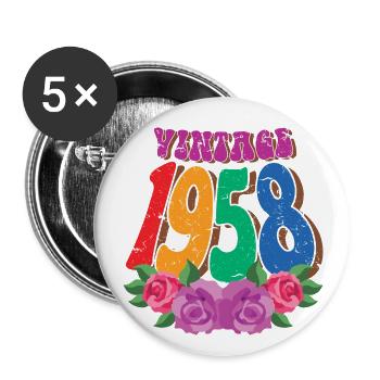 Fleur rétro 1958, 64 ans 64th Birthday Gift - Lot de 5 grands badges (56 mm) - blanc - Devant