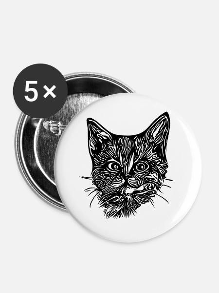 Niedliches süßes Kätzchen - Buttons groß 56 mm (5er Pack) - Weiß