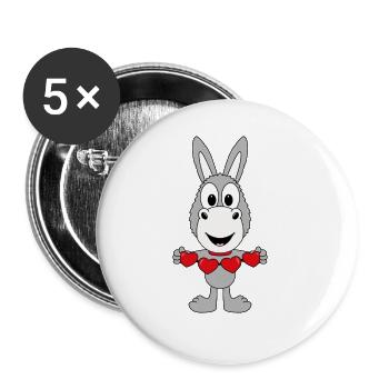 LIEBE - LOVE - ESEL - HERZEN - TIER - KIND - BABY - Buttons groß 56 mm (5er Pack) - Weiß - Vorne