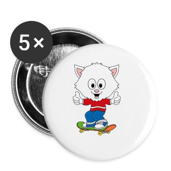 SKATEBOARD - KATZE - SPORT - TIER - KIND - BABY - Buttons groß 56 mm (5er Pack) - Weiß - Vorne
