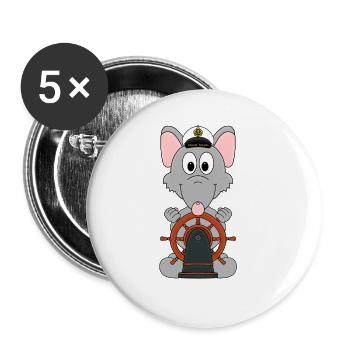 WASSERRATTE - KAPITÄN - RATTE - BOOT - SCHIFF - Buttons groß 56 mm (5er Pack) - Weiß - Vorne