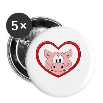 SCHWEIN - HERZ - LIEBE - TIER - BAUERNHOF - LOVE - Buttons groß 56 mm (5er Pack) - Weiß - Vorne