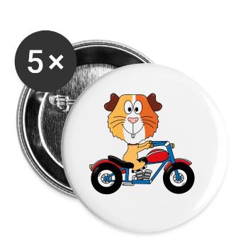 MOTORRAD - BIKER - MEERSCHWEINCHEN - TIERISCH - Buttons groß 56 mm (5er Pack) - Weiß - Vorne