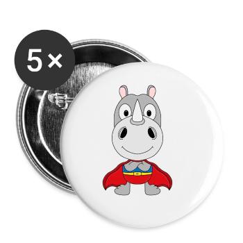 SUPERHELD - NASHORN - TIER - KIND - BABY - FUN - Buttons groß 56 mm (5er Pack) - Weiß - Vorne