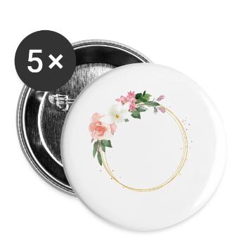 Floraler Kranz Modern personalisierbar - Buttons groß 56 mm (5er Pack) - Weiß - Vorne