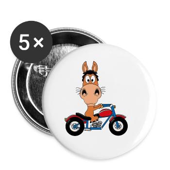PFERD - PONY - MOTORRAD - BIKER - TIERISCH - TIER - Buttons groß 56 mm (5er Pack) - Weiß - Vorne
