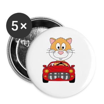 HAMSTER - AUTO - TIER - TIERISCH - KIND - BABY - Buttons groß 56 mm (5er Pack) - Weiß - Vorne