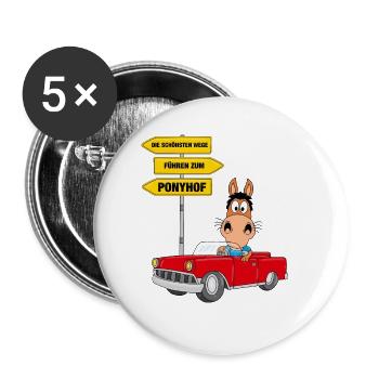 DIE SCHÖNSTEN WEGE FÜHREN ZUM PONYHOF - PFERD - Buttons groß 56 mm (5er Pack) - Weiß - Vorne