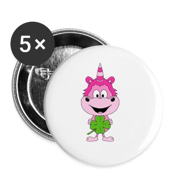 EINHORN - KLEEBLATT - GLÜCK - GLÜCKSBRINGER - PONY - Buttons groß 56 mm (5er Pack) - Weiß - Vorne