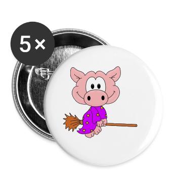 HEXE - HALLOWEEN - SCHWEIN - SAU - TIERISCH - Buttons groß 56 mm (5er Pack) - Weiß - Vorne