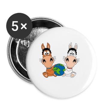 PFERDE - PONYS - ERDE - WELT - PLANET - TIERE - Buttons groß 56 mm (5er Pack) - Weiß - Vorne