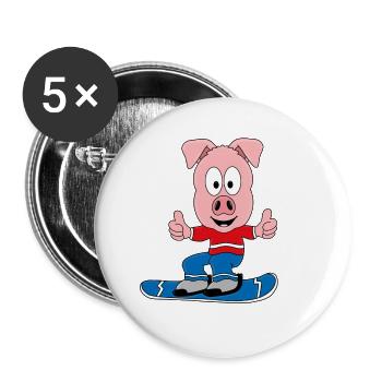 PISTENSAU - SNOWBOARD - WINTERSPORT - SCHWEIN - Buttons groß 56 mm (5er Pack) - Weiß - Vorne