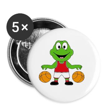 BASKETBALL - FROSCH - TIER - KIND - BABY - FUN - Buttons groß 56 mm (5er Pack) - Weiß - Vorne