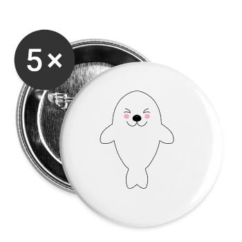 SEEHUND - HEULER - ROBBE - MEER - TIER - BABY - Buttons groß 56 mm (5er Pack) - Weiß - Vorne