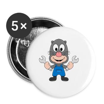 MAULWURF - KFZ-MECHANIKER - KLEMPNER - HANDWERKER - Buttons groß 56 mm (5er Pack) - Weiß - Vorne