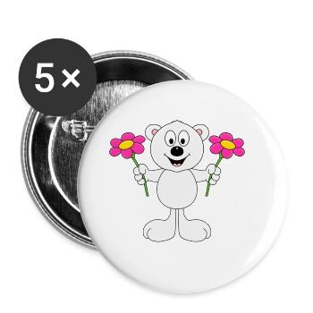 BLUMEN - EISBÄR - TIER - TIERISCH - LIEBE - LOVE - Buttons groß 56 mm (5er Pack) - Weiß - Vorne