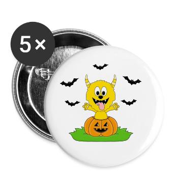 MONSTER - KÜRBIS - FLEDERMÄUSE - HALLOWEEN - Buttons groß 56 mm (5er Pack) - Weiß - Vorne