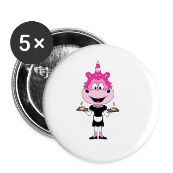 EINHORN - KELLNERIN - GASTRONOMIE - KAFFEE - TEE - Buttons groß 56 mm (5er Pack) - Weiß - Vorne