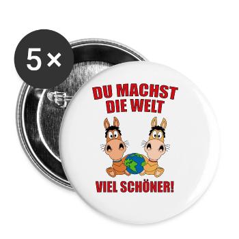 PFERDE - LIEBE - DU MACHST DIE WELT VIEL SCHÖNER! - Buttons groß 56 mm (5er Pack) - Weiß - Vorne