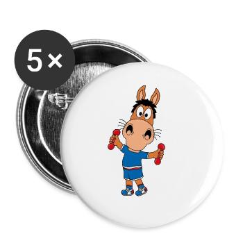 PFERD - PONY - HANTELN - FITNESS - SPORT - TIER - Buttons groß 56 mm (5er Pack) - Weiß - Vorne