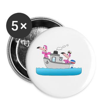 FLAMINGOS - BOOT - SCHIFF - LIEBE - SEEFAHRER - Buttons groß 56 mm (5er Pack) - Weiß - Vorne