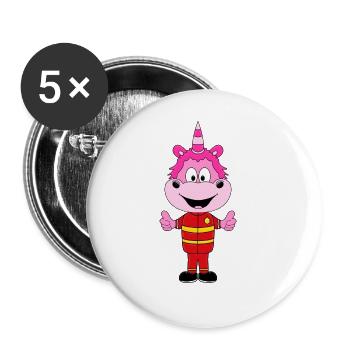 FEUERWEHR - EINHORN - FEUERWEHRMANN - SUPER - GUT - Buttons groß 56 mm (5er Pack) - Weiß - Vorne