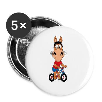 PFERD - FAHRRAD - RAD - RAD - TIERISCH - SPORTLICH - Buttons groß 56 mm (5er Pack) - Weiß - Vorne
