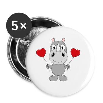 NASHORN - LIEBE - HERZEN - TIERISCH - VERLIEBT - Buttons groß 56 mm (5er Pack) - Weiß - Vorne