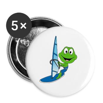 FROSCH - WINDSURFER - WINDSURFEN - SURFEN - SPORT - Buttons groß 56 mm (5er Pack) - Weiß - Vorne