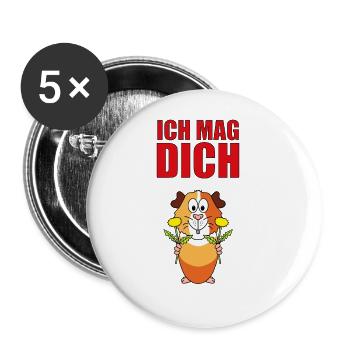 MEERSCHWEINCHEN - BLUMEN - LIEBE - ICH MAG DICH - Buttons groß 56 mm (5er Pack) - Weiß - Vorne