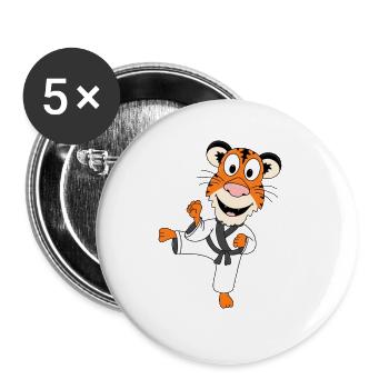 KARATE - TIGER - JUDO - KAMPFSPORT - SPORT - TIER - Buttons groß 56 mm (5er Pack) - Weiß - Vorne