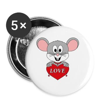 MAUS - HERZ - LIEBE - TIERISCH - VERLIEBT - TIER - Buttons groß 56 mm (5er Pack) - Weiß - Vorne