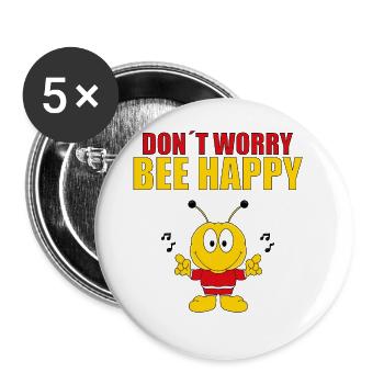 DON´T WORRY BEE HAPPY - BIENE - MUSIK - TIERISCH - Buttons groß 56 mm (5er Pack) - Weiß - Vorne