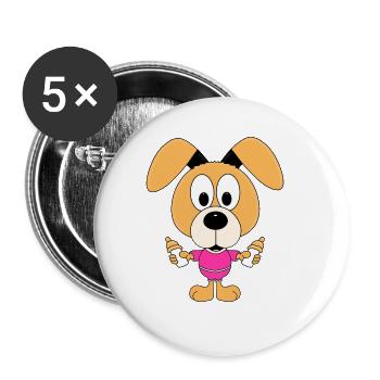 HUND - WELPE - NACHWUCHS - BABY - TIERBABY - Buttons groß 56 mm (5er Pack) - Weiß - Vorne