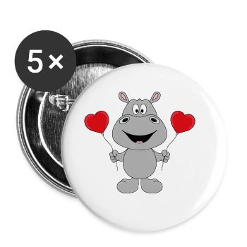 NILPFERD - LUFTBALLONS - LIEBE - TIERISCH - TIER - Buttons groß 56 mm (5er Pack) - Weiß - Vorne