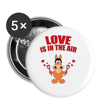 LOVE IS IN THE AIR - SEIFENBLASEN - PFER - PONY - Buttons groß 56 mm (5er Pack) - Weiß - Vorne
