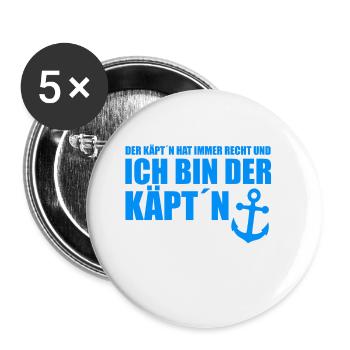 DER KÄPT´N HAT IMMER RECHT - KAPITÄN - BOOT - MEER - Buttons groß 56 mm (5er Pack) - Weiß - Vorne